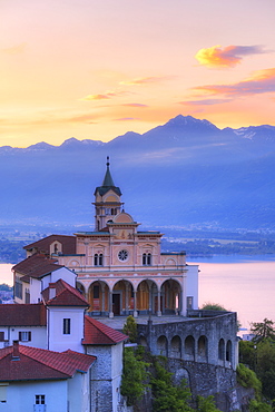 Sunrise at the Sanctuary of Madonna del Sasso, Orselina, Locarno, Lake Maggiore, Canton of Ticino, Switzerland, Europe