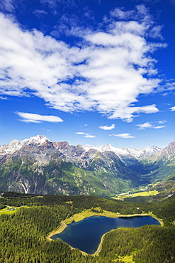 Lake Palu and Mount Disgrazia seen from above, Mount Roggione, Valmalenco, Valtellina, Lombardy, Italy, Europe