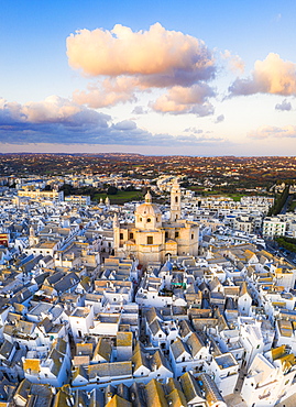 Aerial view of Locorotondo village at sunset, Locorotondo, Apulia, Italy, Europe