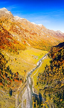 Panoramic aerial view of Val Bodengo during autumn, Valchiavenna, Valtellina, Lombardy, Italy, Europe