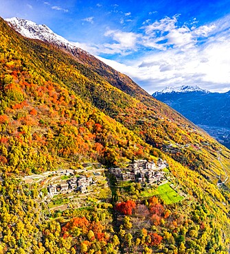 Aerial view of traditional village, Valtellina, Lombardy, Italy, Europe