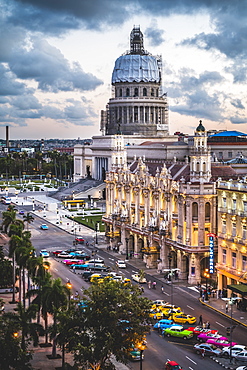 The Gran Teatro de La Habana and El Capitolio at sunset, Havana, Cuba, West Indies, Caribbean