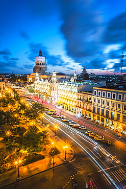 The Gran Teatro de La Habana and El Capitolio at dusk, Havana, Cuba, West Indies, Caribbean, Central America