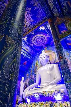 Statue of Buddha inside Wat Rong Suea Ten (Blue Temple) in Chiang Rai, Thailand, Southeast Asia, Asia