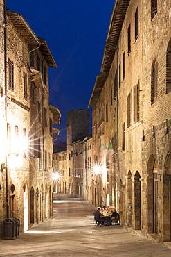 Night view of a street in San Gimignano, UNESCO World Heritage Site, Tuscany, Italy, Europe