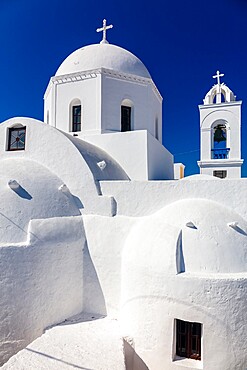 White domed church and blue sky, Santorini, Cyclades, Greek Islands, Greece, Europe