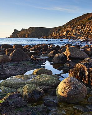 Winter sunset at Nanjizal (Mill Bay) near Land's End, Cornwall, England, United Kingdom, Europe