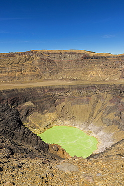 A view of the volcanic crater and colourful crater lake on Santa Ana Volcano in Santa Ana, El Salvador, Central America