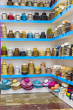 A hat store selling Panama hats in the historic old quarter (Casco Viejo), Panama City, Panama, Central America