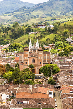 The view of Jerico from Christ Statue hill, Morro El Salvador, in Jerico, Antioquia, Colombia, South America