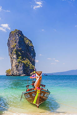 A long tail boat on Poda Island in Ao Nang, Krabi, Thailand, Southeast Asia, Asia