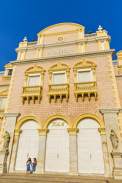 The facade of the Teatro Heredia (Teatro Adolfo Mejia) in Cartagena de Indias, Colombia, South America