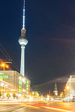 TV Tower at Alexander Platz (Alexander Square) in Berlin Mitte by night, Berlin, Germany, Europe