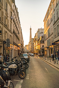 Gros-Caillou, University Street with Eiffel Tower in the background, Paris, France, Europe