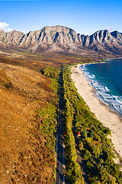 Drone imagery of Kogel Bay Beach an hour from Cape Town, South Africa, Africa