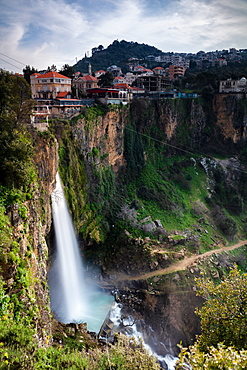 Jezzine Waterfall, during blue hour in Lebanon, Middle East