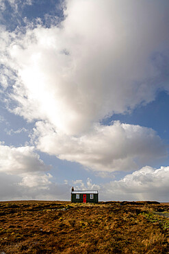 A sheiling hut on moorland, Isle of Lewis in the Outer Hebrides, Scotland, United Kingdom, Europe