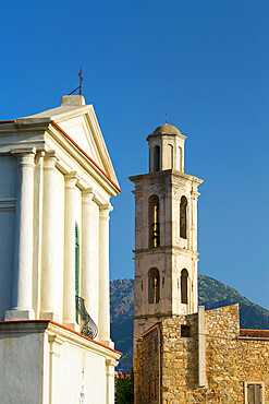 Belltower of the Church of St-Augustin, Montemaggiore (Montegrosso), Calvi Balagne, Haute-Corse, Corsica, France, Mediterranean, Europe