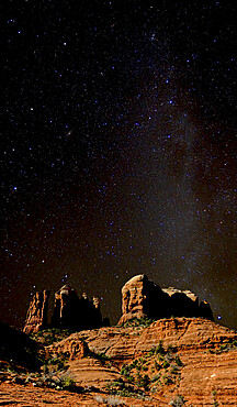 HDR composite of Cathedral Rock in Sedona under the Milky Way sky, Arizona, United States of America, North America