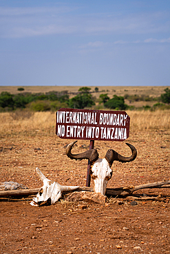 The international border between Tanzania and Kenya in the Maasai Mara, Kenya, East Africa, Africa