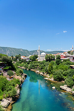 Koski Mehmed Pasha Mosque by the Neretva River in Mostar, Bosnia and Hercegovina, Europe