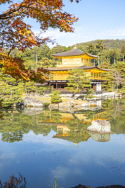 Kinkaku-ji temple of the Golden Pavilion reflected in a lake, UNESCO World Heritage Site, Kyoto, Honshu, Japan, Asia