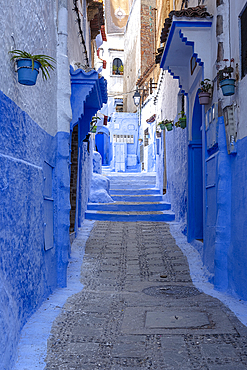 An alley in Chefchaouen the blue city, Chefchaouen, Morocco, North Africa, Africa