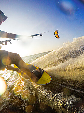 Photographer Skip Brown goes fast on his kiteboard, Nags Head, North Carolina, United States of America, North America