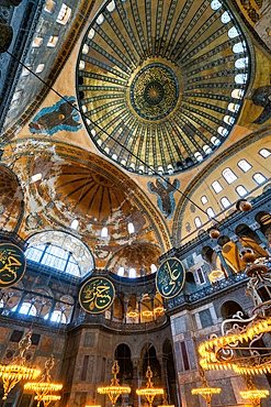 Hagia Sophia mosque with beautiful columns and ceiling in Istanbul, Turkey