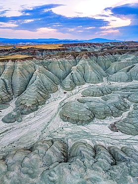 Davutoglu colorful mountains drone aerial view at sunset in Turkey