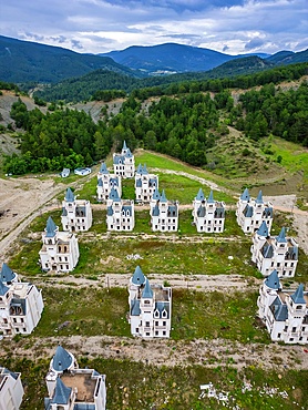 Burj al Babas drone aerial view of abandoned ghost town fairytale castles in Turkey
