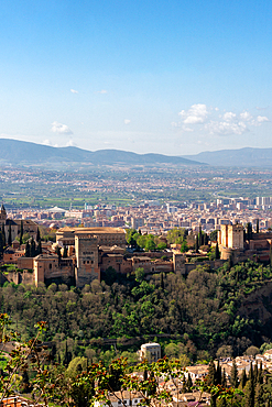 Alhambra Palace, UNESCO World Heritage Site, viewed on a sunny day, Granada, Andalusia, Spain, Europe