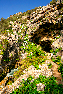 Cueva del Gato cave with a waterfall in Andalusia, Spain, Europe