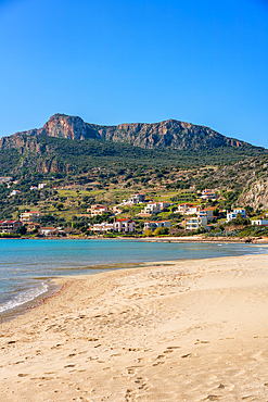 Plitra beach with turquoise water in Karavostasi in the south of Greece