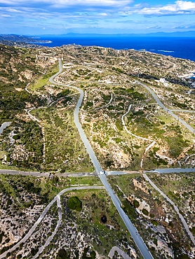 Kriaritsi project area drone aerial view with abandoned roads in the south of Greece