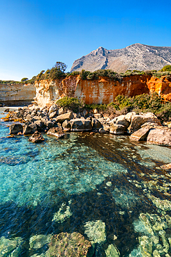 Petrified forest Agia Marina Agios Nikolaos Geopark beach with turquoise water in the south of Greece