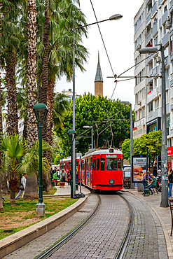 Antalya famous red tram on the city center in Turkey