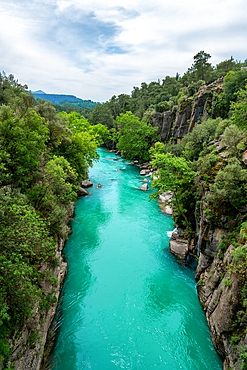 Koprulu canyon with turquoise water between the trees in Turkey