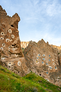 Soganli valley with ancient houses carved inside rocks in Cappadocia, Turkey
