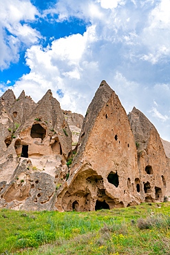 Selime ancient town with houses carved on the rocks in Cappadocia, Turkey