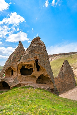 Selime ancient town with houses carved on the rocks in Cappadocia, Turkey