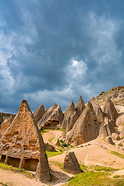 Selime ancient town with houses carved on the rocks in Cappadocia, Turkey