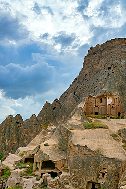 Selime ancient town with houses carved on the rocks in Cappadocia, Turkey