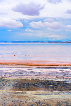 Tuz salt lake with beautiful pink colours at sunset in Turkey