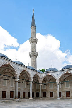 Blue mosque with beautiful minaret tower in Istanbul, Turkey