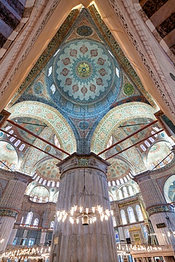 Blue mosque beautiful ornamented interior in Istanbul, Turkey