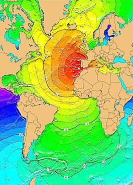 Tsunami Map, Great Lisbon Earthquake, 1755