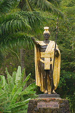 Statue of King Kamehameha I in Wailoa State Park, Hilo, Island of Hawaii.