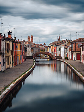 One of the main canal streets in Comacchio, the Venice of the province of Ferrara, Comacchio, Emilia Romagna, Italy, Europe