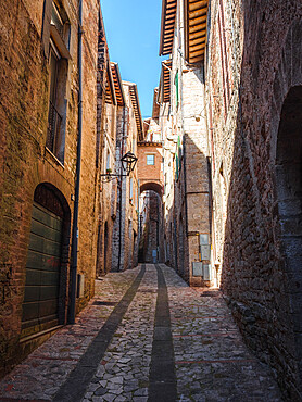 A narrow alley in Todi old town center, Todi, Umbria, Italy, Europe